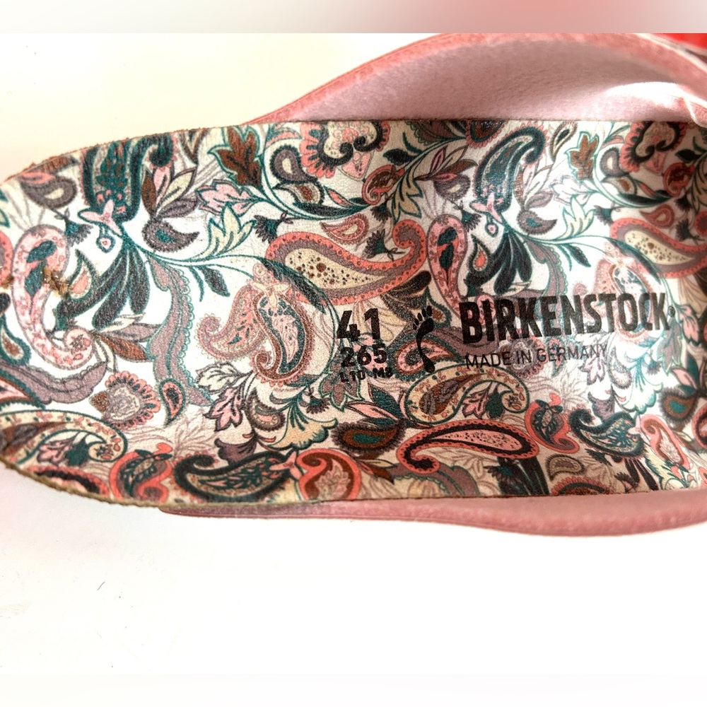 Birkenstock Sandals Vegan Birks Pale Pink Two Straps Big Buckles Printed Foorbed - Picture 4 of 6